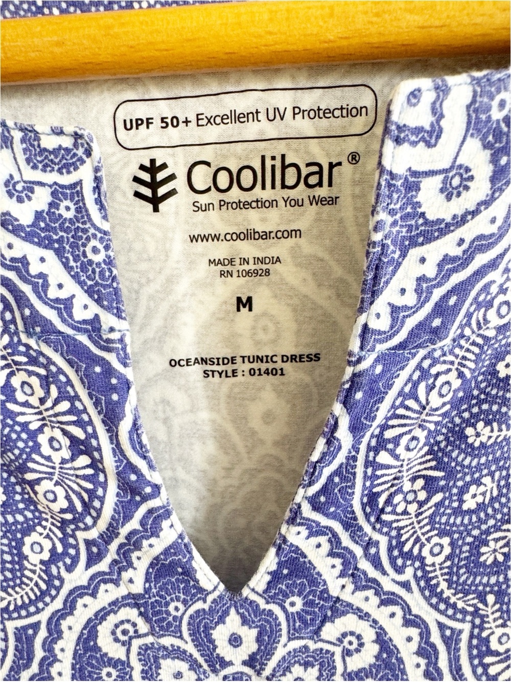 Coolibar UPF 50+ sun protection 3/4 sleeve blue print Oceanside tunic dress sz M - Picture 4 of 5